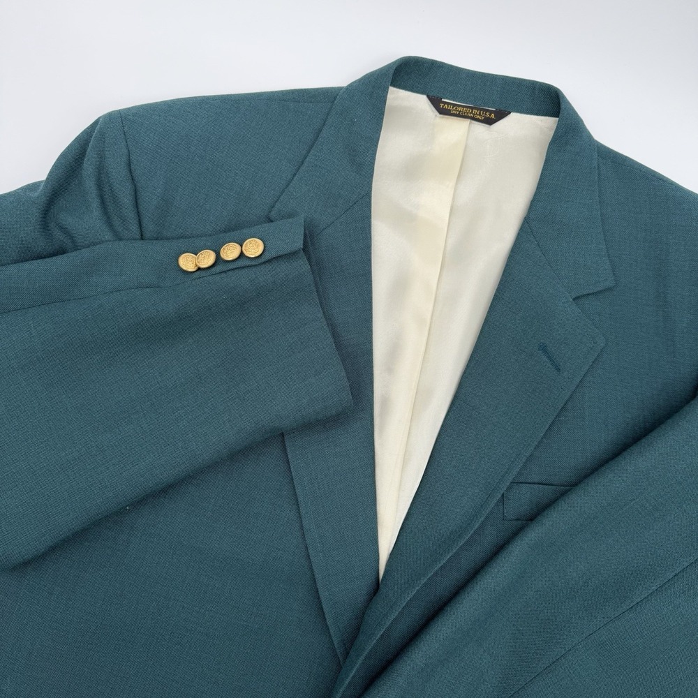 VTG Hardwick Clothes Mens 46S Teal Green Blazer Sport Coat Jacket Hopsack USA